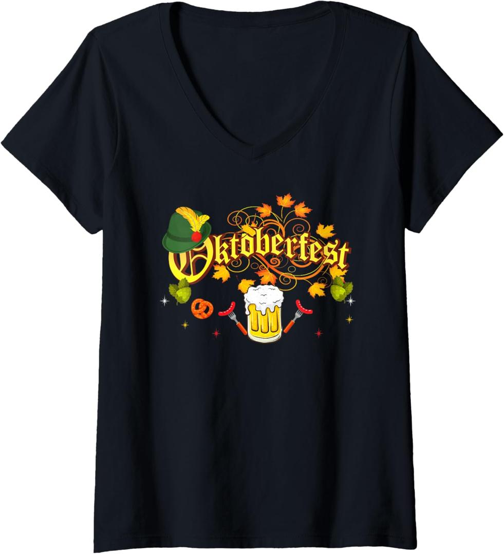 Womens Oktoberfest T-Shirt German Beer Festival October V-Neck T-Shirt Small