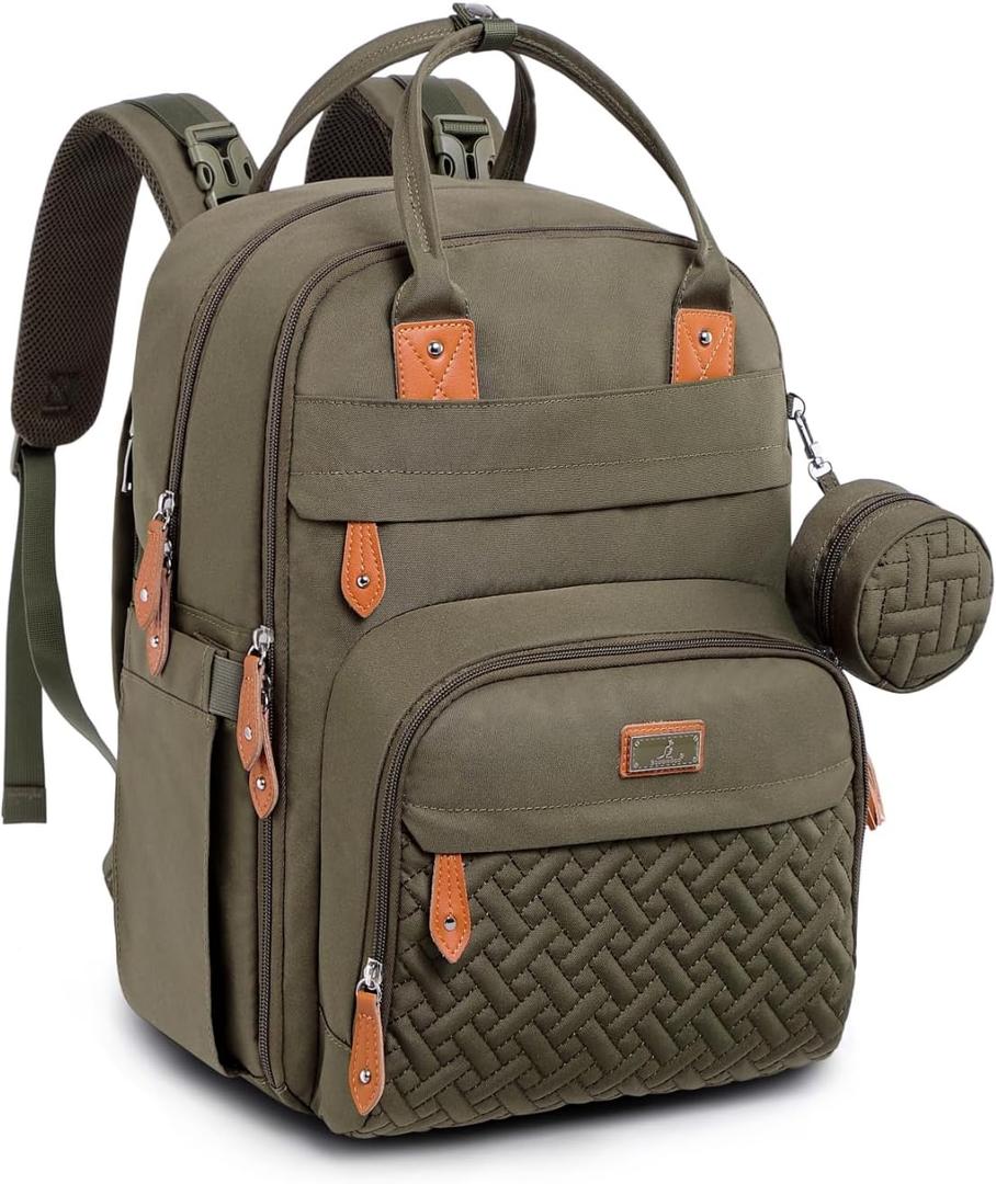 BabbleRoo Diaper Bag Backpack - Baby Essentials Travel Tote - Multi Function Water Resistant Diaper Bag, Travel Essentials Baby Bag with Changing Pad, Stroller Straps & Pacifier Case - Army Green (26L)