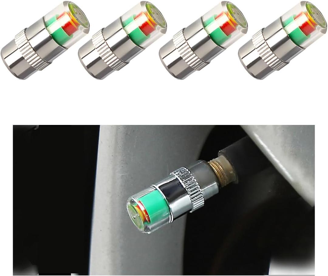 3 x Yourkar 4 PCS Tire Pressure Monitor Valve Stem Caps, 2.4Bar 36PSI Car Tire Pressure Monitor Sensor Indicator with 3-Color Eye Alert, Universal Valve Stem Caps for Cars (Silver)