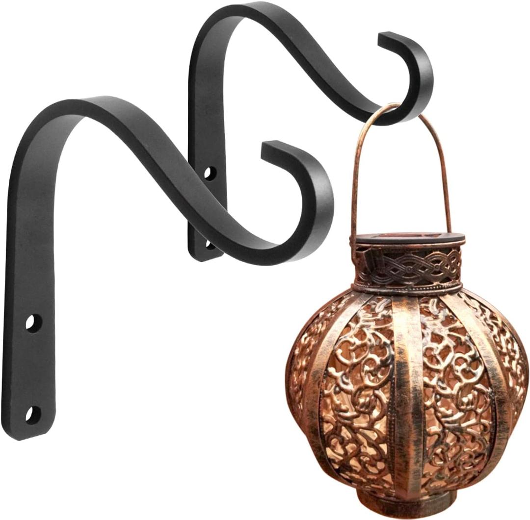 5 Inch Outdoor Decorative Iron Small Plant Lantern Hooks for Wall Hanging Solar Lanterns, Rust Resistant Heavy Duty, Black (5-Inch A)
