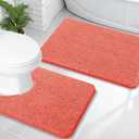 OLANLY Bathroom Rugs Sets 2 Piece, Soft Absorbent Chenille Bath Mats and U-Shaped Contour Toilet Mat Area Rug Set, Machine Washable Bath Carpet, Home Decor Accessories(30"x20"+24"x20", Coral)