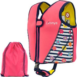 Limmys Premium Kids Swim Vest - Toddler Swim Jacket and Buoyancy Swimming Aid - Modern Design Swimming Vest for Boys, Girls and Babies - Drawstring Bag Included (Medium, Pink Blossom)