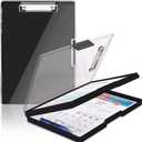 SFLHHDM Clipboard with Storage,Heavy Duty Clip Boards 8.5x11 with 2 Storage Case,Clear Visible Panel Storage Clipboards,Side Opening Nursing Clipboard Folder for Office Supplies-Black