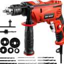 Enventor 7.5 Amp Hammer Drill, 1/2 Inch Electric Hammer Drill, 900W 0-3000RPM Variable Speed, 360 Auxiliary Handle, Lightweight Corded Hammer & Drill 2 in 1 Functions with 9pcs Bit for Metal, Wood
