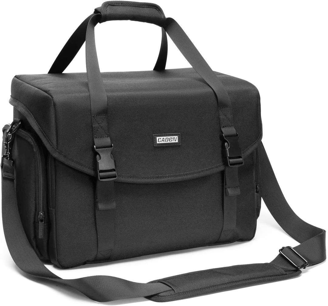 CADeN Camera Bag Case Shoulder Messenger Bag with Tripod Holder Compatible for Nikon, Canon, Sony, DSLR SLR Mirrorless CamerasWaterproof (Black, Large)