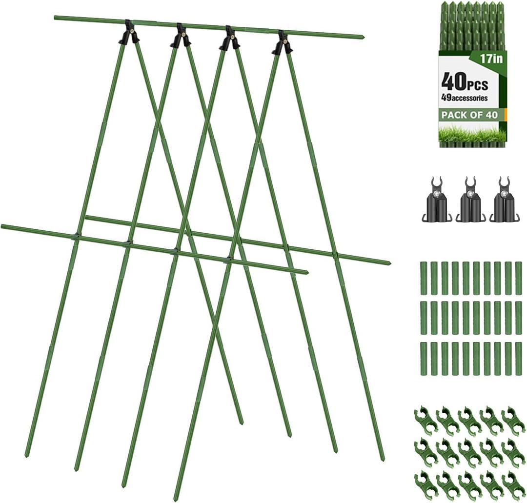Joyhalo 40 Pack 17 in Modular Garden Trellis Kit Cucumber Trellis, DIY 4ft 5ft 6ft 7ft 8ft Tomato Stakes, Garden Plant Stakes, Versatile Ues for Supporting Tomatos Grapes Outdoor Plants