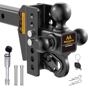 Adjustable Trailer Hitch - Drop Hitch -Tri Ball Mount with Hook (1-7/8'', 2''&2-5/16''), Fits 2-Inch Receiver, 6'' Drop/Rise 12,500 LBS GTW Tow Hitch, 3 Ball Hitches for Trucks, RV, Camper etc