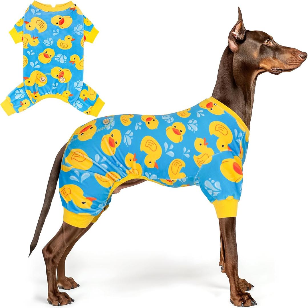 KYEESE Dog Pajamas Comfy Dog Pajamas Large Sized Dogs Velvet Pet Jammies Coat Blue Floating Duck Pets Onesie Comfy Dogs Clothes Stretchy Pets Pjs Boy Girl Clothes Soft Pet Onesie Costume, XXX-Large