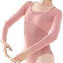 Daydance Women Leotards Long/Short Sleeve Ballet Dance Wear Faux 2 Pieces, M