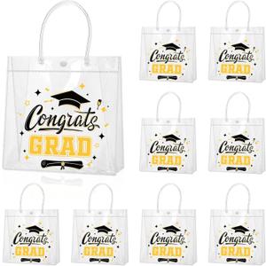 Amylove 12 Pcs Graduation Clear Plastic Gift Bags with Handles Reusable PVC Favor Bag for College Graduation Party(Black)
