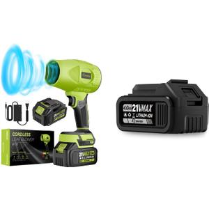 Saker Cordless Leaf Blower Portable Dust Cleaner Handheld Turbo Jet Blower 180000 RPM Air Duster with Adjustable Speed for Drying Patio Cleaning 3 Batteries Green