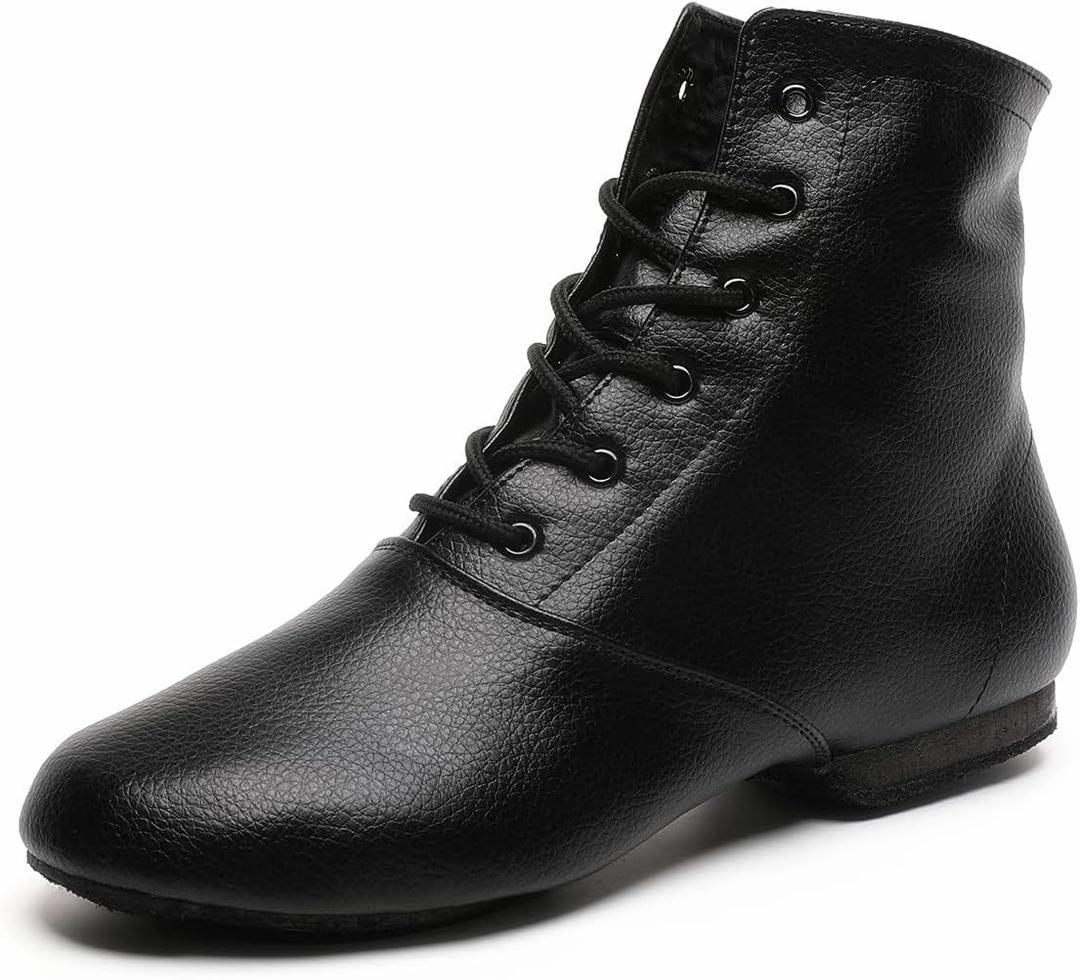 Black Split Sole Jazz Boots Leather Dancing Shoes for Girls Boys (Toddler/Little Kid/Big Kid) (Black)