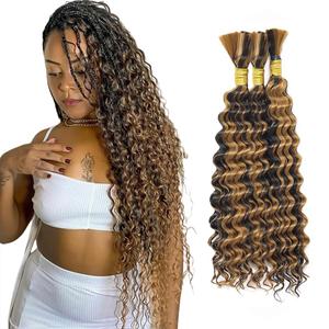 P4/27 Blonde Human Braiding Hair Deep Wave Bulk 24 24 24 Inch Unprocessed Brazilian Virgin Hair Highlight Brown Deep Curly Braiding Hair Extensions 3 Bundle 50 Gram Per Bundle