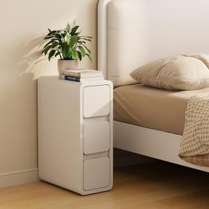 Narrow Nightstand - Narrow Bedside Table with Drawers, Wood Small Nightstand with Leather Surface for Bedroom, White - 8x16x22 in