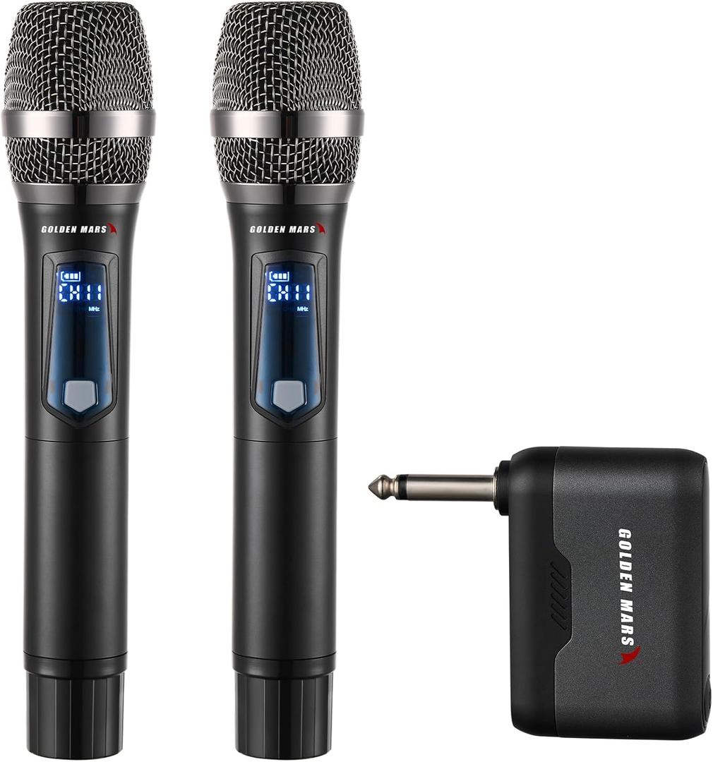 Karaoke Wireless Microphones for Singing with Auto 2.4GHz Stable Reception | Rechargeable 2 Pcs Metal Microphones with 300FT Extra Long Distance Professional Cordless Microphone for DJ Church Classroom
