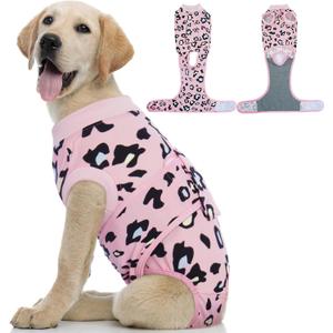 Kuoser Dog Recovery Suit for Dogs After Surgery,Professional Surgical Onesie for Female Male Dogs Spay Neuter,Soft Dog Surgery Suit Bodysuit for Abdominal Wounds Skin Disease,Pink Leopard M (Medium (Back: 13.4" - 16.1"; Weight: 14 - 25LB))