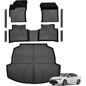 Floor Mats for Toyota Corolla 2020-2026, All Weather Floor Mats Trunk Cargo Liner and Door Sill Guards Accessories, Full Coverage Set 