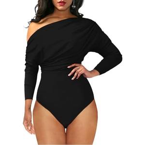 YMDUCH Women's Sexy Long Sleeve Off Shoulder Backless One Piece Bodysuit Top.L