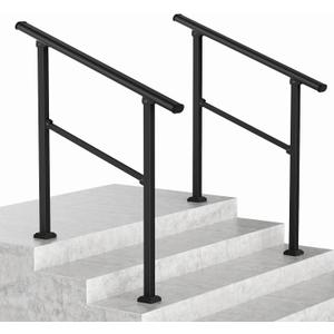 LOVMOR 2 Pack 3 Step Hand Rails for Outdoor Steps, Wrought Iron Railing, Exterior Hand Railing for Steps, Porch Railing Kit (2-3 Steps Handrail)