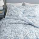 Martha Stewart - Queen Comforter Set, 100% Silky Smooth Cotton Sateen Bedding for Year Round Comfort, 3 Piece Bed Set with Matching Pillowcases (Farmhouse Toile Blue)