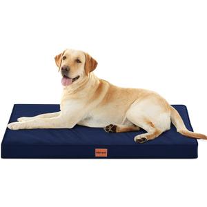 XL Orthopedic Waterproof Dog Bed with Plastic Liner, Washable Pet Beds with Removable Cover, Navy Blue Egg Crate Foam Puppy Mat