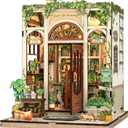 Fsolis Book Nook Kit, 3D Wooden Puzzles for Adults DIY Miniature House Kit Mini Building Kit Booknook Bookstore Bookshelf Diorama Gifts for Women Book Lovers (Green Life's Bookshop), 1:24