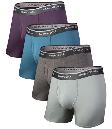 BAMBOO COOL Men's Underwear Soft Breathable Stretch Classic Boxer Briefs with Fly, Multipack Size L
