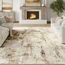 FMFUNCTEX 9x12 Washable Abstract Area Rug Brown Beige Neutral Modern Large Non Slip Carpet for Living Room Bedroom Soft Accent Low Pile Indoor Mat Accent Throw Rug for Dining Kitchen Office Nursery