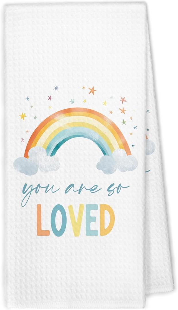 XBBMGG Rainbow Hand Towels for Kids Bathroom, Boho You are So Loved Rainbow Gifts Dish Hand Tea Towels for Woman, Girls Nursery Decor, Girl Nursery Decorative Towel for Bathroom Kitchen,16x24 Inch