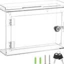 Juexica Acrylic Donation Box with Lock & Sign Holder, Large Clear Locking Suggestion Box for Fundraising Voting Secure Cash Drop, Wall Mounted 4mm Thick Shatter Resistant(9.8"l X 3"w X 7"h,Right Lock)