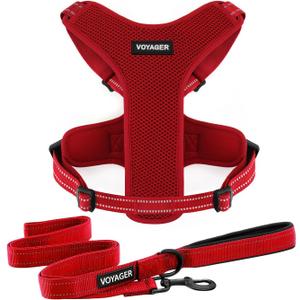 Air Frontier Mesh Dog Harness with and Reflective Dog Leash Set, Reflective Stitching, and Lightweight Breathable No-Pull Design, Adjustable Neck and Chest Straps for Small to Large Breeds - RDW, L
