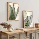 Green Leaf Wall Art Set of 2 with Wooden Frame – Minimalist Botanical Plant Prints, Modern Boho Tropical Leaves Painting, Framed Picture Wall Decor 16x24 Inch