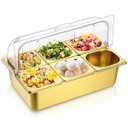 Ziliny Countertop Food Serving Display Container Clear Roll Top Cover 6 Pan Stainless Steel Ice Food Buffet Server Salad Bar Pizza Topping Station Condiment Dispenser Restaurant Kitchen Party(Gold)