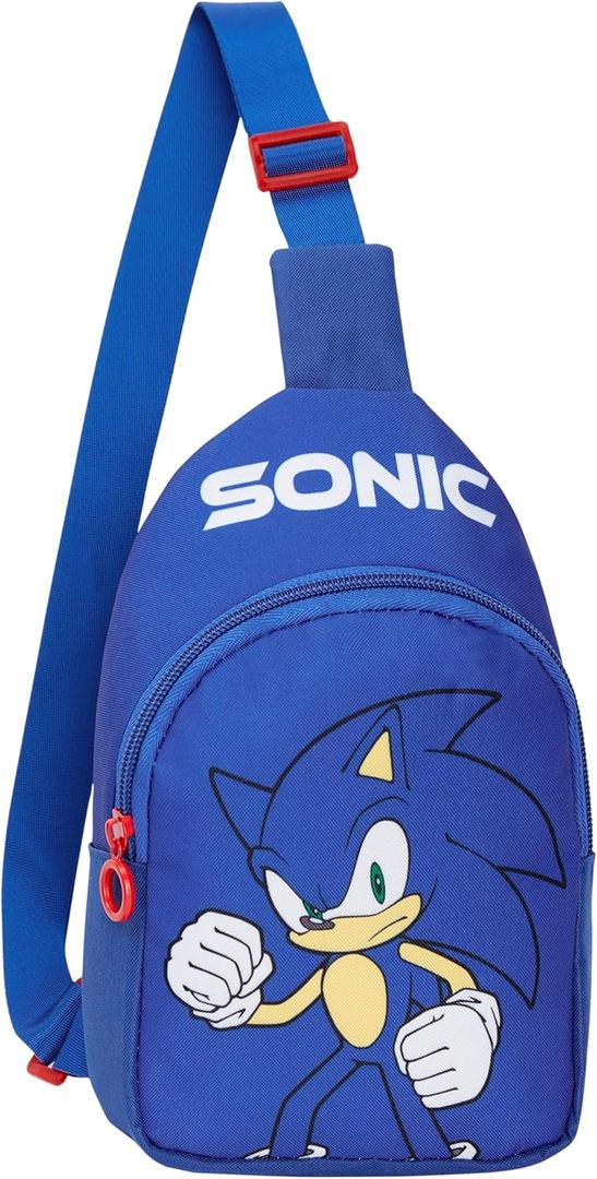 Sonic The Hedgehog Crossbody Bag with Zipped Compartment & Adjustable Strap, Sling Bag Daypack - Gamer Gifts