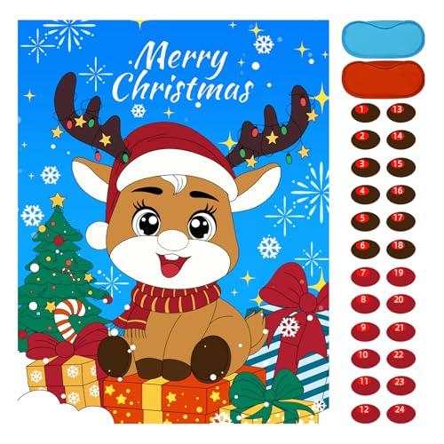 EMPOF Christmas Games - Pin The Nose on The Reindeer Games for Families Party, Cute Indoor Christmas Home Decor Party Decorations, Xmas Activities Presents Holiday Decor, BluePack of 2
