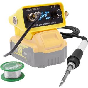 Deackimei Cordless Soldering Iron Station for Dewalt 20V Max Battery, Temperature Adjustable, Auto Sleep & Low Voltage Protection, °C/ºF Conversion, OLED Digital Display, LeadFree Solder (Tool Only)