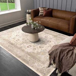 vivorug 8x10 Neutral Area Rugs for Living Room, Non-Slip Backing Washable Rug 8x10, Beige Large Area Rug Soft Carpet for Bedroom Dining Room, Vintage, Easy Clean, Durable, Low Pile Rug Under Table
