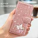 UEEBAI Wallet Case for iPhone 16 Pro, Glitter PU Leather Phone Cover Card Slots Kickstand Wallet Magnetic Closure Bling Flip Case Shockproof Hand Strap Flip Cover - Rose Gold