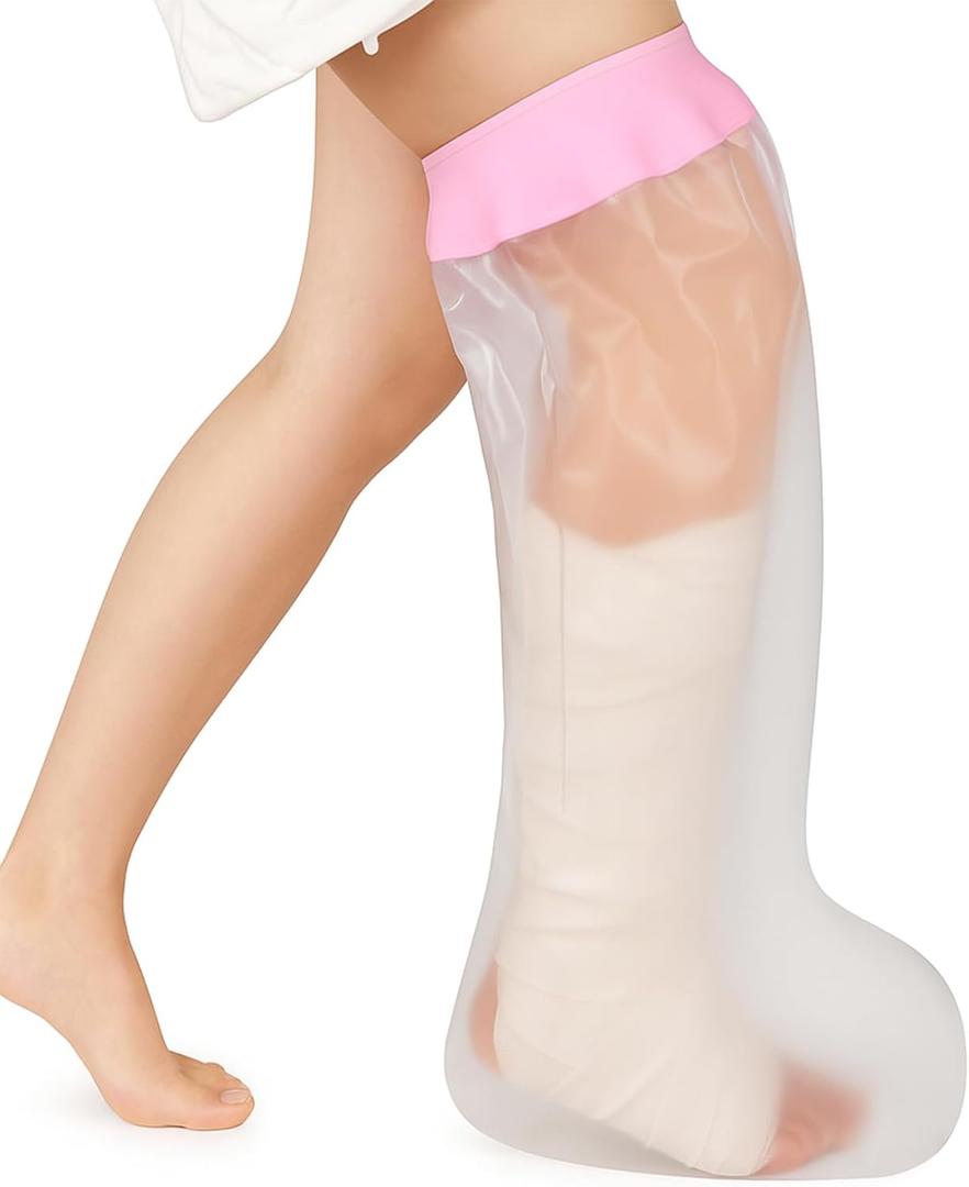 mosago Waterproof Cast Covers for Shower Leg, Soft Comfortable full Leg Protector for Shower Adult, Keep Wound/Bandage Dry Bath, Broken Legs/Knee/Foot/Ankle, Reusable Wound Care Supplies (Pink)
