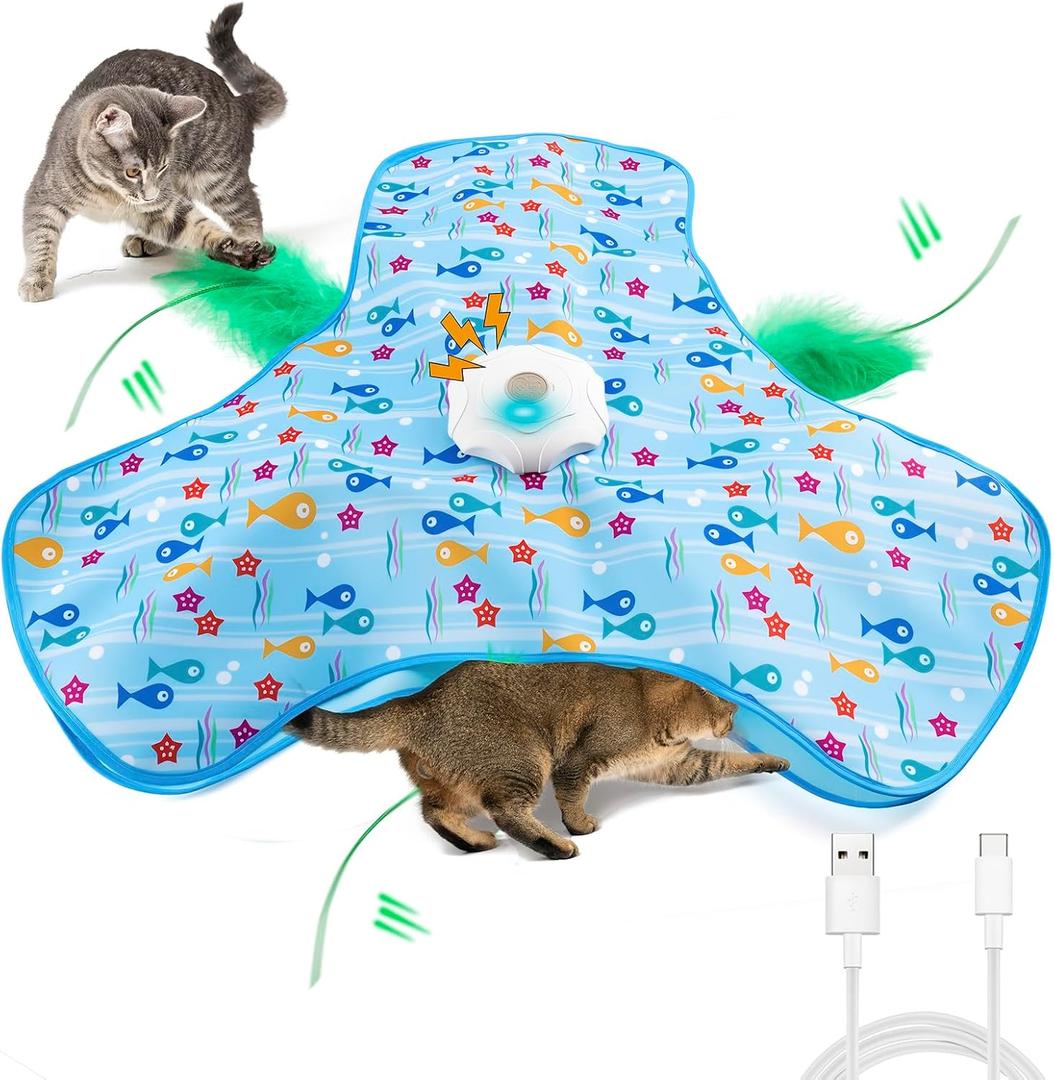 Interactive Cat Toy for Indoor Cats, Automatic Hide and Seek Motion-Activated Cat Toy with Moving Feather & Animal Chirps, USB Rechargeable Electric Cat Enrichment Toy for Bored Adult Cats & Kittens