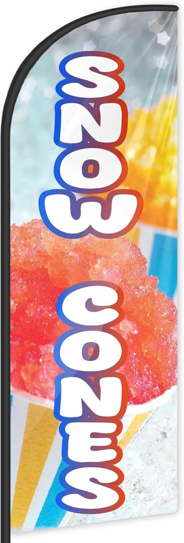 Snow Cones Feather Flag for Business Advertising 6 FT Swooper Flag for Storefronts Retailers Shops Food Trucks Events and Fairs (Flagpole Not Included)