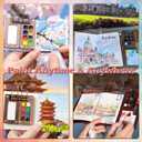 Mini Watercolor Paint Set, Portable Watercolor Paint Travel Set, Pocket Watercolor Travel Kit with 12 Color, Wooden Grid Paint Box, Sketchbook, 6 Brush, for Beginners, Artists Enthusiasts(Wooden-S)
