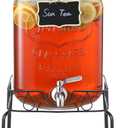 2 Gallon Glass Beverage Dispenser with Stand and Lid, 18/8 Stainless Steel Spigot - Glass Drink Dispensers for Parties - Mason Jar Drink Dispensers with Lids