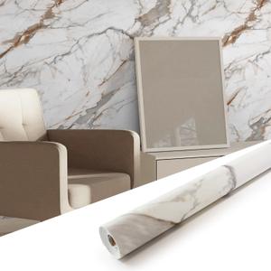 Marble Peel and Stick Waterproof Wall Paneling, 118" x 47" Calacatta Gold Matte Finish Self-Adhesive Backsplash Tile Vinyl Wall Panel for Kitchen Bathroom Wall Decor, Covers 38.75 Sq. Ft.