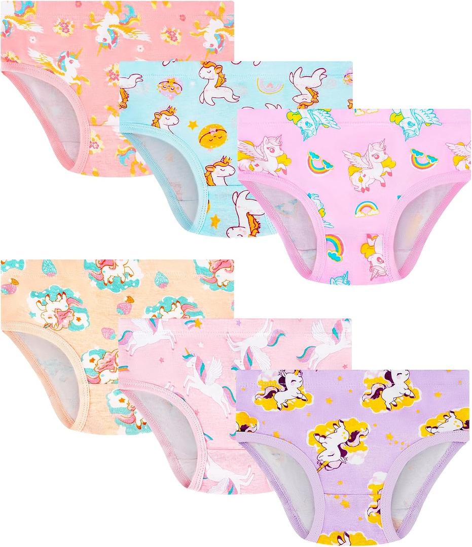 Girls and Toddlers 100% Cotton Underwear Tagless Soft Panties Size 2-3T,4-5T,6,8,10,12 (6-Pack)