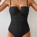Eomenie Women's Push Up Wrap Front Swimsuit One Piece Tummy Control Bathing Suits Bandeau Support Slimming Swimwear (Black, M)
