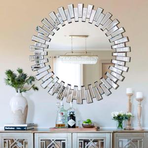 Chende Modern Decorative Round Mirror, 36'' x 36'' with Beveled Glass Frame, for Living Room, Entryway, Dining Room