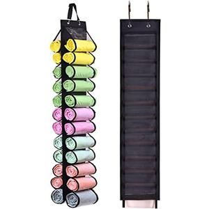 RZMAYIS Legging Storage Bag Storage Hanger Can Holds 24 Leggings or Shirts Jeans Compartment Storage Hanger, Foldable Leggings Organizer Clothes Portable Closets Roll Holder (Black)
