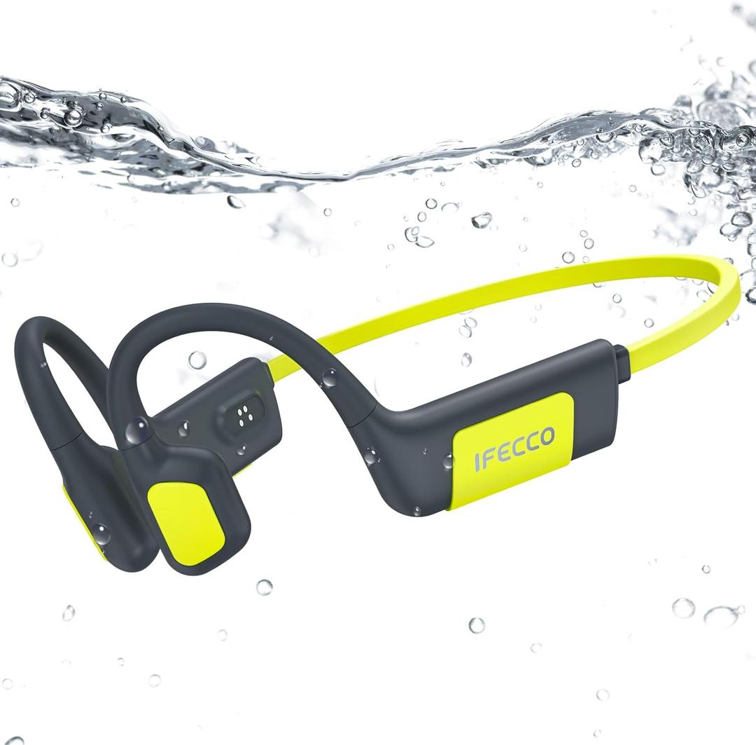 IFECCO Swimming Headphones Underwater - IP68 Waterproof Bone Conduction Headphones Bluetooth 5.4,Open Ear Earbuds with 32GB MP3 Player Memory for Swimming Running Cycling (Green) IFECCO Swimming Headphones Underwater - IP68 Waterproof Bone Conduction Headphones Bluetooth 5.4,Open Ear Earbuds with 32GB MP3 Player Memory for Swimming Running Cycling (Green)