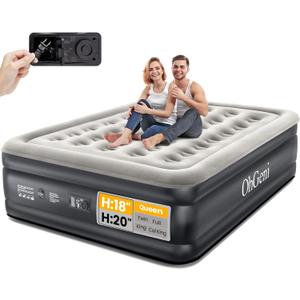OhGeni Queen Air Mattress with Built in Pump, Inflatable Blow Up Mattress 18 Raised Comfort,Upgraded Surface Portable Mattress, Air Bed for Camping, Home and Guest, Colchone Inflable, 650 lbs Max (Black)